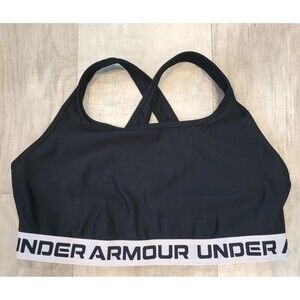 Under Armour Women's 3X Black White Crossback Sports Bra Athletic Spell Out
